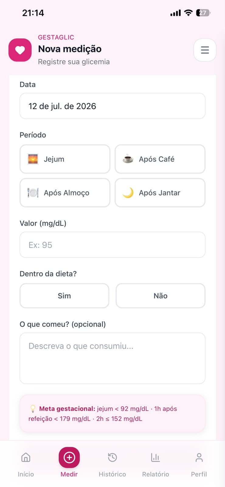 Registre medições